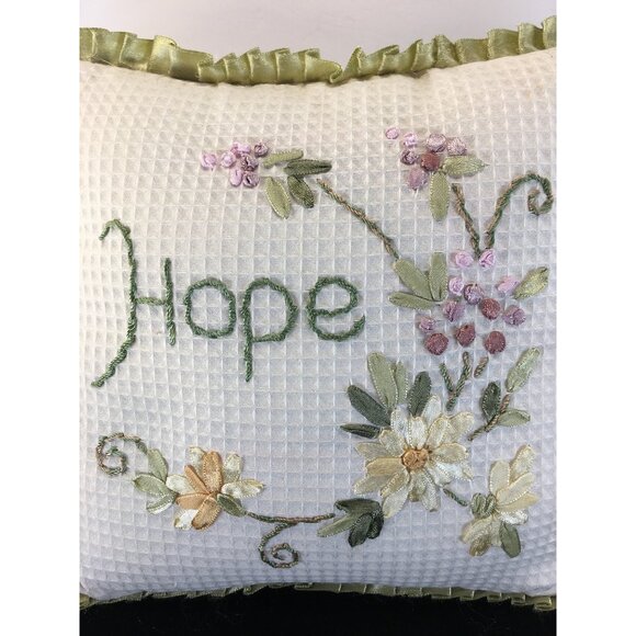 Embroidered Throw Pillows Hope Joy Faith Soft Trim Waffle Decor - Set of 3 - Picture 8 of 13